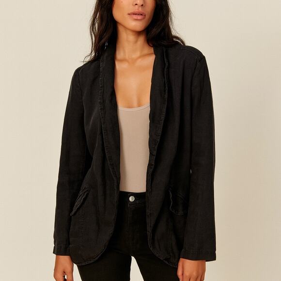 Free People Unstructured Jacket Black Linen Blend - Picture 1 of 8